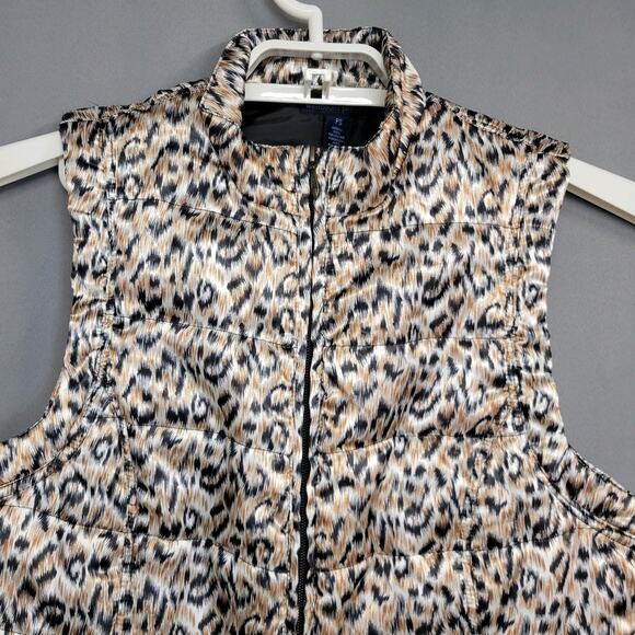 Westbound Quilted Puffer Vest Womens Petite Small Brown Shimmer Animal Print Zip - Picture 4 of 11
